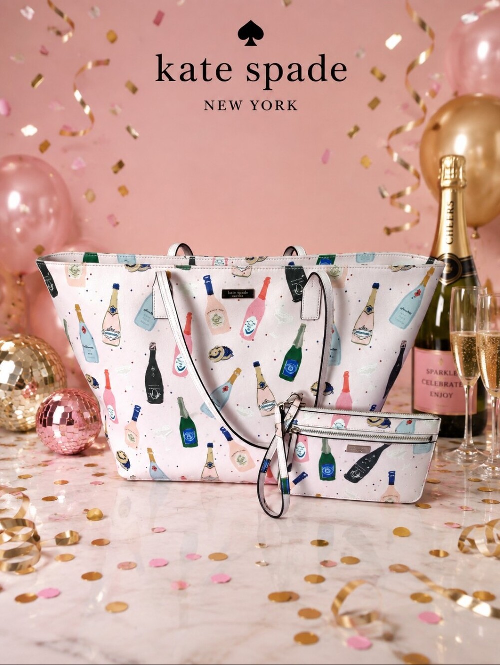 Kate Spade Champagne Tote & Wristlet Set